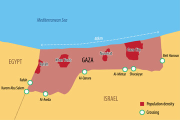 Wall Mural - Vector map of the Gaza Strip with the main cities and border crossings