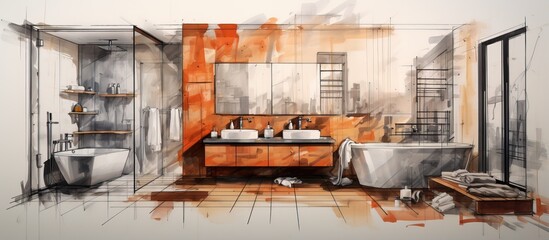 Wall Mural - Bathroom interior abstract sketch design