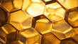 Closeup of Honeycomb Gold A closeup view showcases the intricate and honeycomblike texture of the gold surface. The edges of each hexagonal cell catch the light, adding depth and dimension