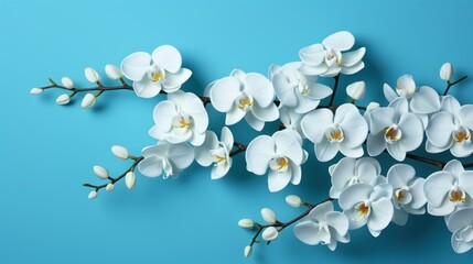 Wall Mural - white flowers on blue background