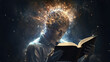 Illustration of how books affect brain neurons, a silhouette of a person reading a book.	
