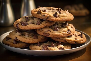 Wall Mural - chocolate chip cookies on a plate