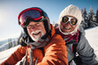 © samael334 - Candid capture of a joyful senior couple showing vitality while travel by snowmobile in the mountains on winter holidays. Active lifestyle in retirement