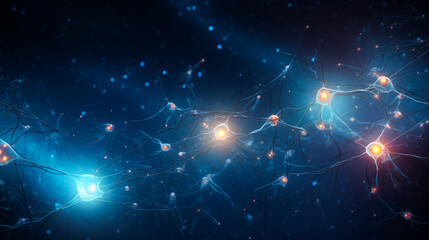 Brain stimulation activity with neuron close-up microscpoe illustration. Neurology, cognition, neuronal network, psychology, neuroscience scientific concepts. Ai generative