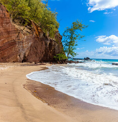 The Red Sand Of Koki Beach and Ka iwi o Pele , Koki Beach Park, Hana, Maui, Hawaii, USA