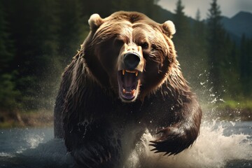 the brown bear was roaring at the camera generative ai