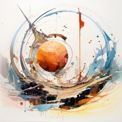 Wall Mural - Watercolor digital painting, abstract planet