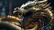 A realistic and majestic golden statue Chinese dragon background, perfect for celebrating the Chinese New Year of the Dragon