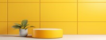 Kitchen Background Podium Product Display Wall Table Empty 3d Pedestal Platform. Podium Stand Studio Tile Wood Room Background Food Kitchen Wooden Yellow Light Scene Abstract Floor Stage Modern Base.