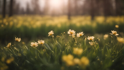 Wall Mural - Beautiful spring flowers in the park. Soft focus and shallow depth of field.