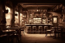 Inside A Saloon In A Western City, Concept Of History And The Old West. Generative AI
