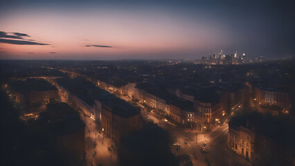 Wall Mural - Aerial view of the city of Warsaw at night. Poland.