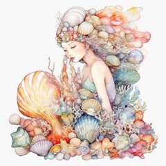 Wall Mural - girl with seashells