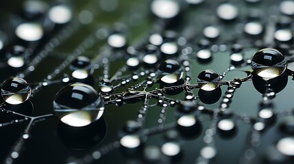 Dewdrops on a spider web and a leaf, highlighting the delicate and intricate design of the beauty of a nature, created by using Generative AI