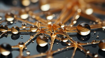 Wall Mural - dewdrops on a spider web, highlighting the delicate and intricate design of the beauty of a nature, 