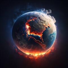 Wall Mural - An illustration of the earth exploding and burning. Generative AI. 