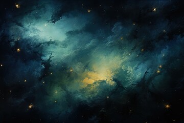 Wall Mural - abstract space background nebula galaxy milky way, universe in green and blue colors