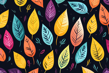 Wall Mural - Leaf quirky doodle pattern, wallpaper, background, cartoon, vector, whimsical Illustration