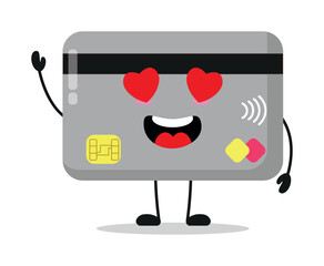 Sticker - Cute happy credit card character. Funny fall in love economy cartoon emoticon in flat style. closet vector illustration