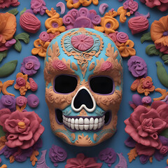 Wall Mural - 3d illustration of sugar skull on colorful background. Day of The Dead concept