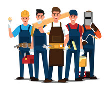 Vector Repairman Set, People Teamwork , Illustration Cartoon Character
