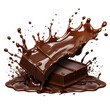 Piece of chocolate and chocolate splash, 3d realistic, 32k resolution, best quality, clip art, isolated on transparent background