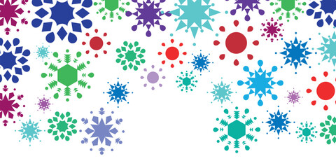 Wall Mural - Vector colourful different snowflakes isolated on white seamless