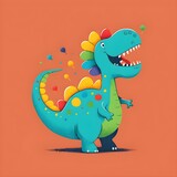 Fototapeta  - funny happy cartoon colourful dinosaur illustration vector simple clean minimalist wallpaper bright 