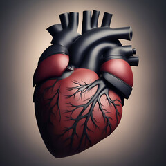 Wall Mural - Human heart anatomy. 3d render illustration on gray background with shadow