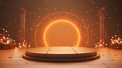 diwali empty product display podium with lights background