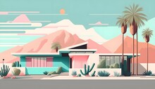 The Timeless Elegance And Iconic Mid-century Modern Architectural Design Of Palm Springs, Blending Sleek Lines, Minimalism, And Retro-futuristic Aesthetics, Reminiscent Of The 1950s, In A Desert Oasis