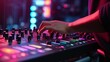 © @_ greta - DJ Hands, dj console mixer on concert nightclub stage, music colors