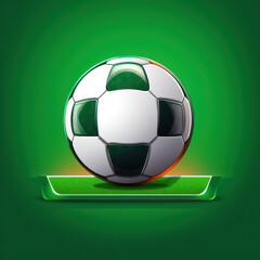 Soccer ball championship icon on green background. Football button in application, gambling, sports betting.