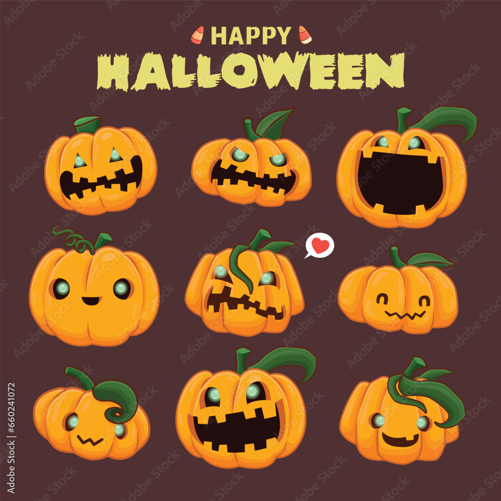 Vintage Halloween poster design with vector jack o lantern character ...