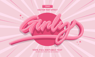 Wall Mural - Design editable text effect, Girly 3d text vector illustration