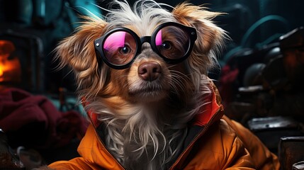 Colorful The dog wears glasses and stands on two legs ,Desktop Wallpaper Backgrounds,, Background HD For Designer