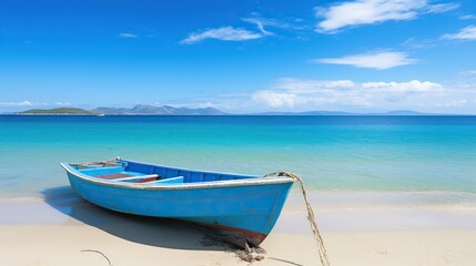 Poster - Small boat with beach background