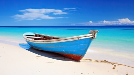 Poster - Small boat with beach background