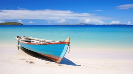 Poster - Small boat with beach background