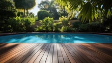 Swimming Pool In Garden, Wooden Floor