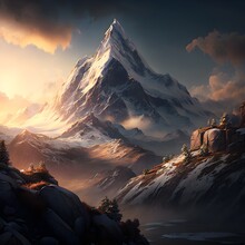 The Mountain Peak Is Revealed As The Mist Clears And The Sun Illuminates The Stunning Vista In A Warm Light The Scenes Sharp Focus Superdetailed Textures And HDR Create An Almost Tangible Sense Of 