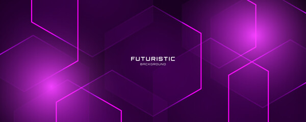 3D purple techno abstract background overlap layer on dark space with glowing hexagon effect decoration. Modern graphic design element lines style concept for banner, flyer, card, or brochure cover