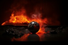 Burning Snooker 8 Ball On Plain Backdrop, Digital Artwork. Generative AI