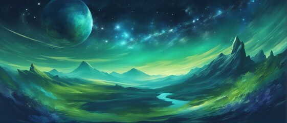 Wall Mural - the cosmos, galaxy, blue and green