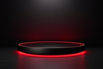 red light round podium and black background for mock up