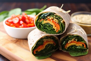 Canvas Print - vegan wrap with hummus, spinach, and bell peppers