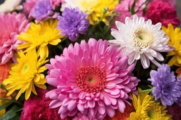 Poster - vibrant bunch of mixed colored flowers close-up