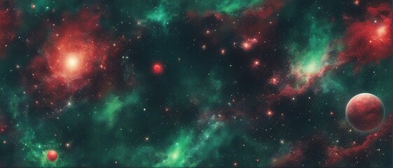 Poster -  the cosmos, galaxy, green and red