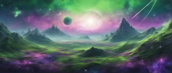 Canvas Print - the cosmos, galaxy, green and purple