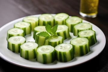 Poster - chilled cucumber slices arranged on a plate